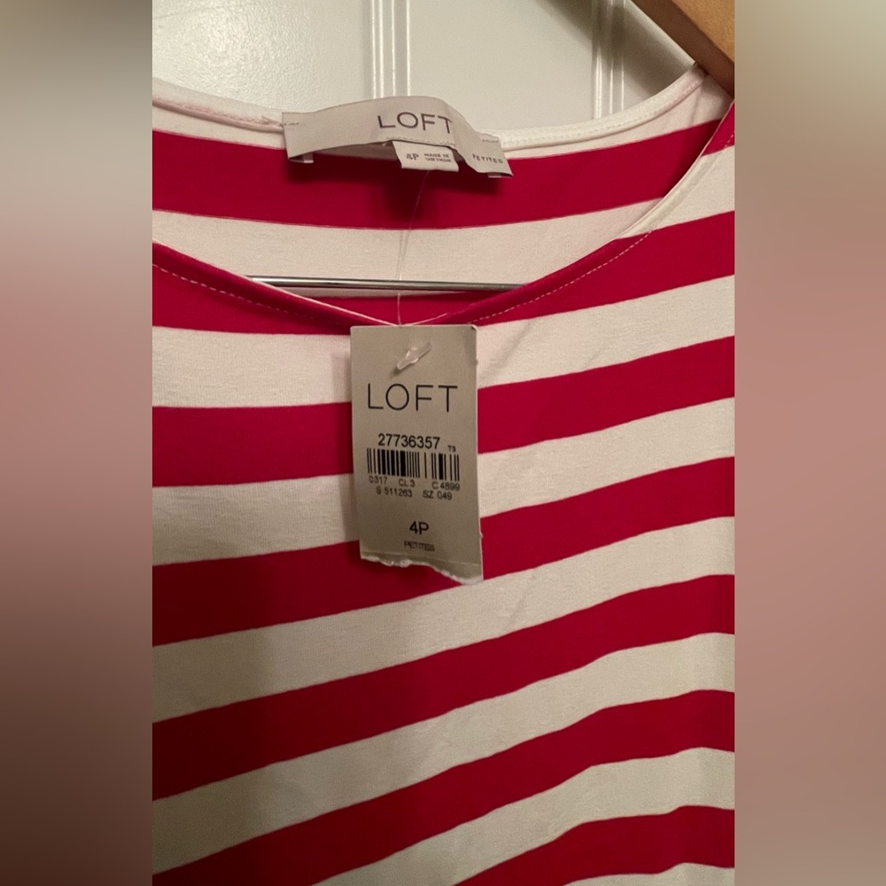 LOFT Red and White Fit and Flare Midi Dress - Picture 2 of 5